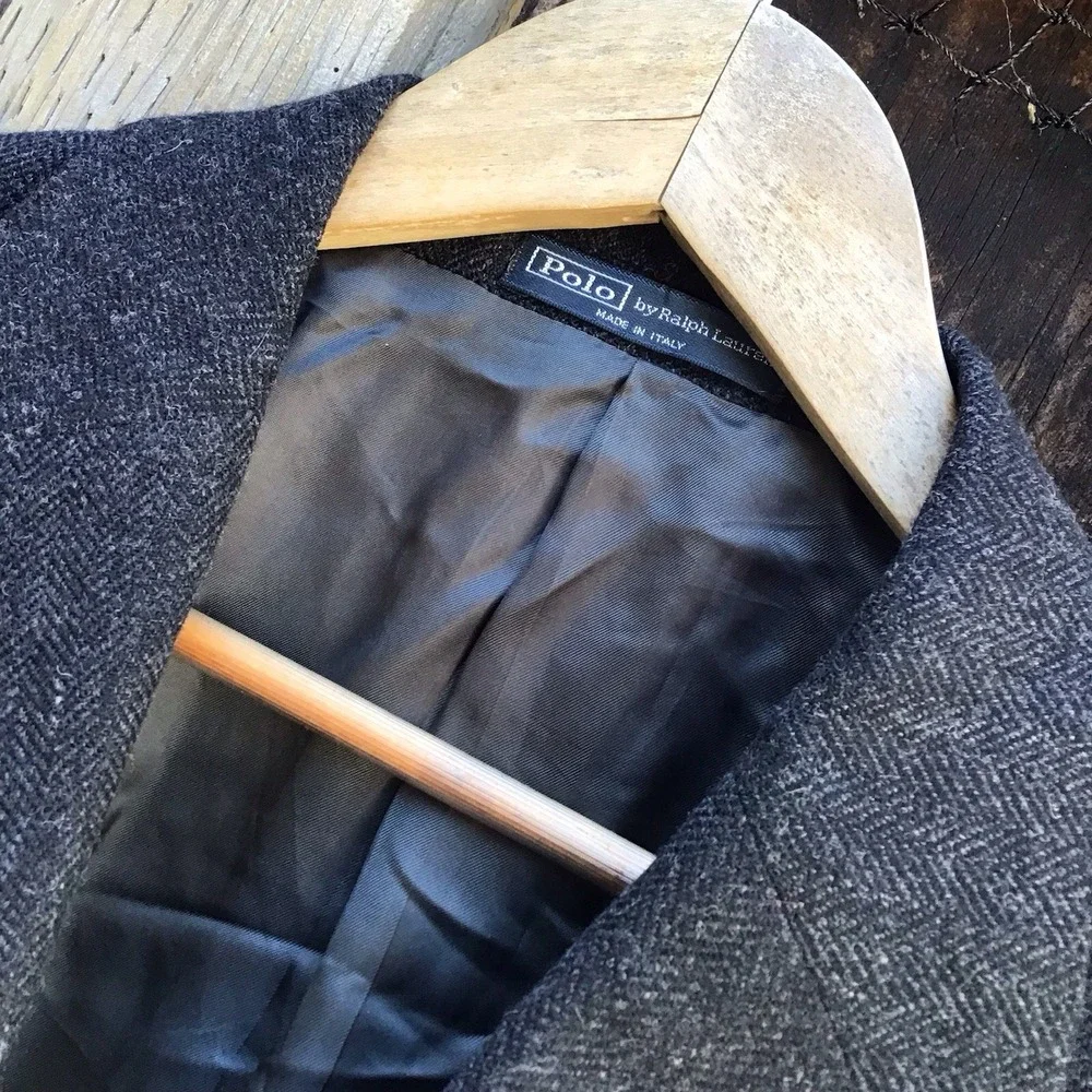 Vintage Polo Ralph Lauren Italy Wool Angora Blazer Sport Coat Charcoal 44L